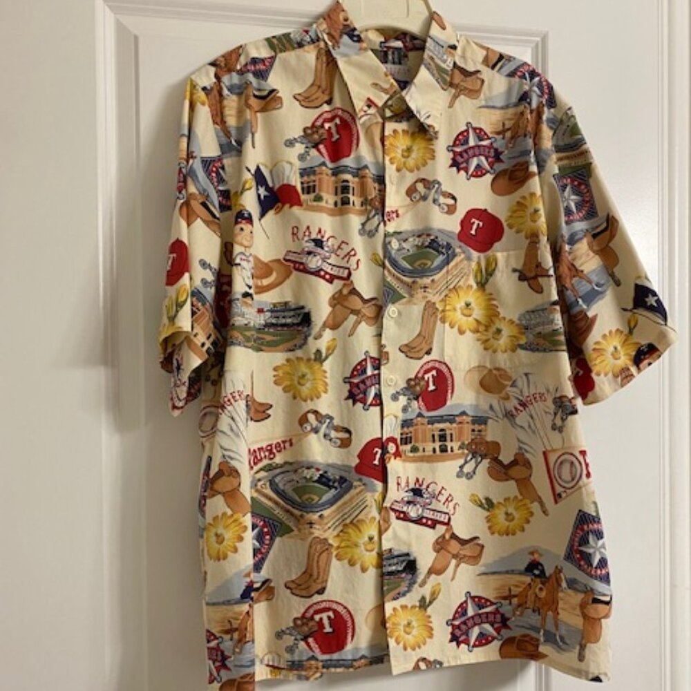 REYN SPOONER Collectible COTTON button-down SHIRT * TEXAS RANGERS Division 1998